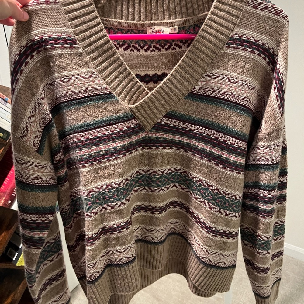 Faherty Brown Multicolor V-Neck Sweater